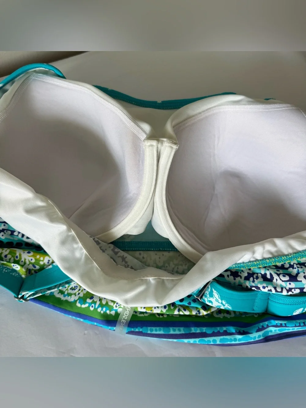 LANDS’ END Size 16W Blue and Green Underwire Tankini Swimsuit Top